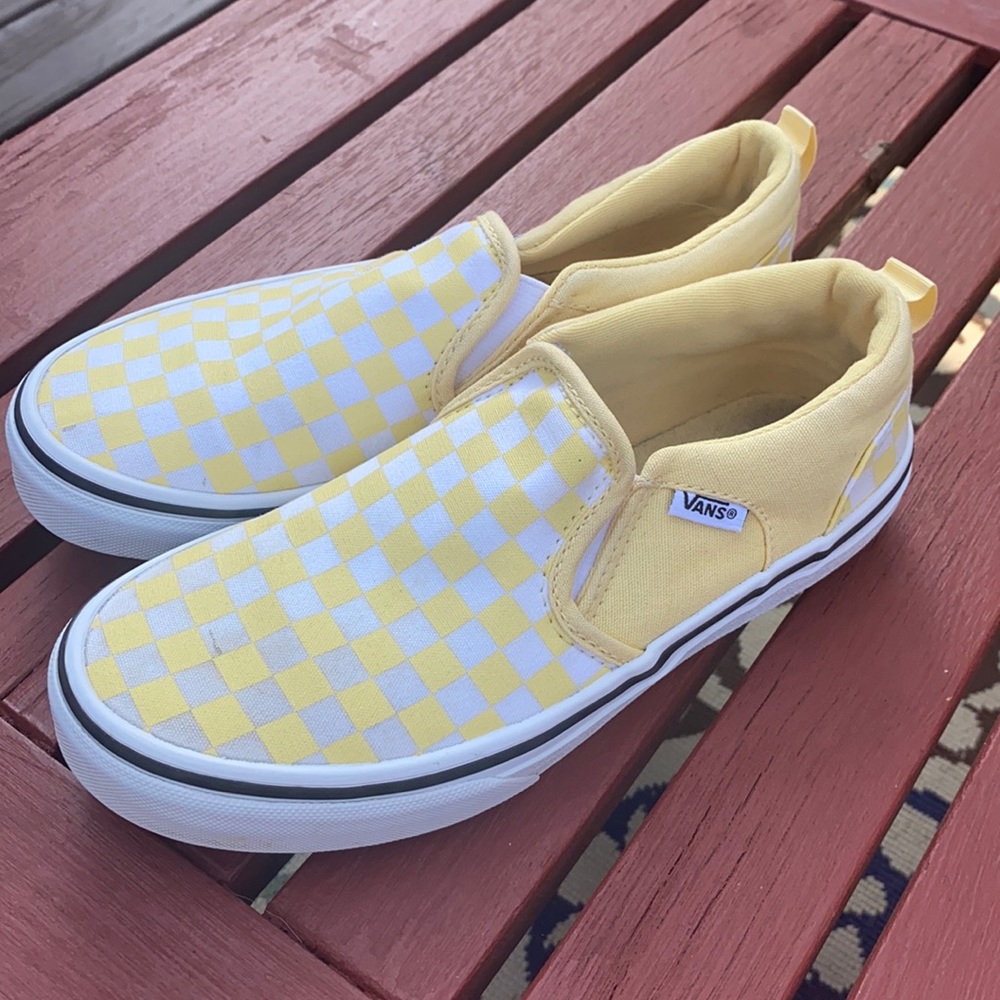 Pale yellow check Vans . Missy size 4
